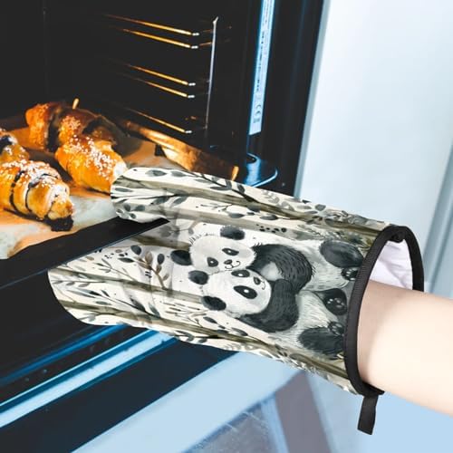 Cute Pandas Tree Oven Mitt Set 2 Piece