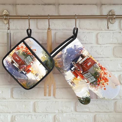 Eativisa Flower Truck Road Oven Mitt Set