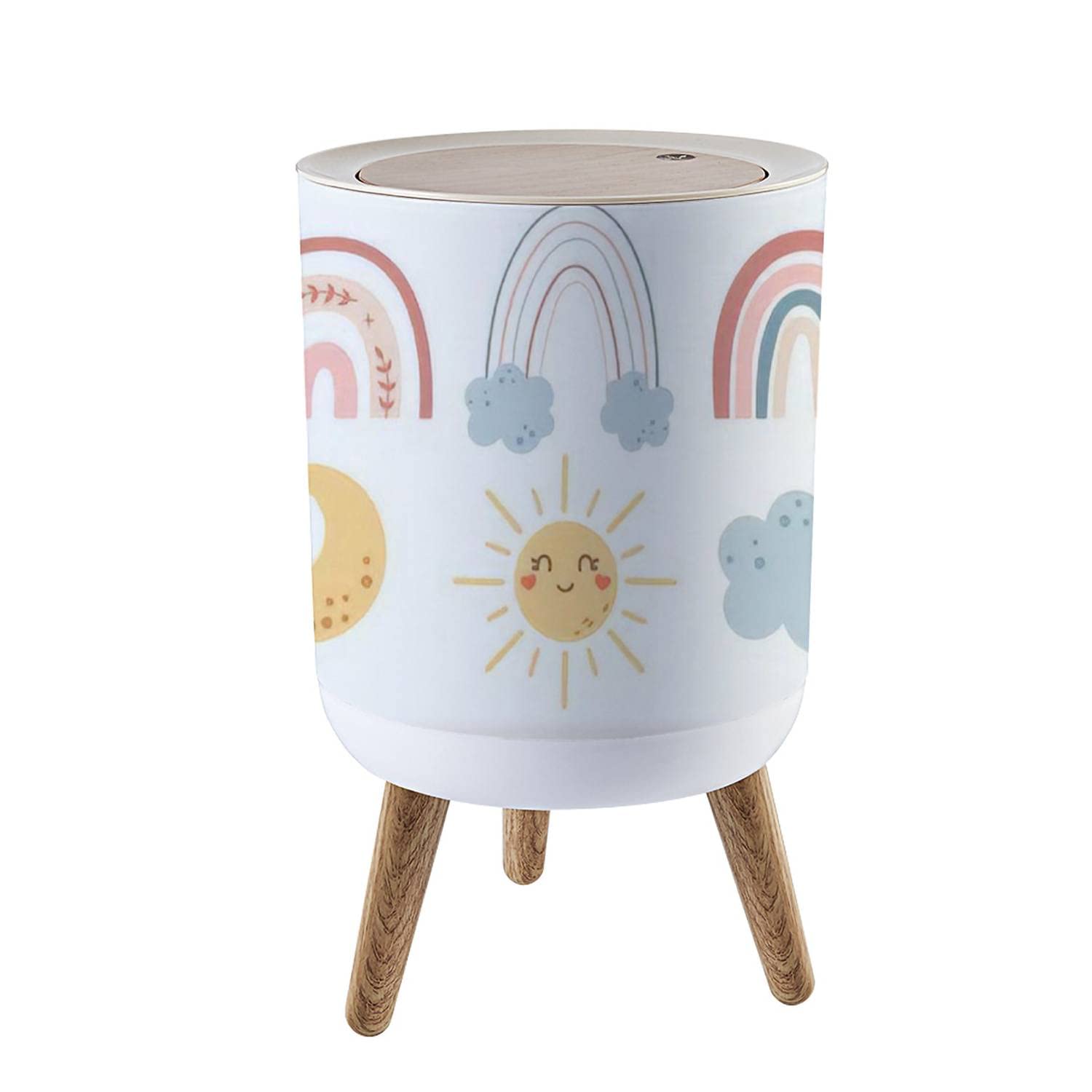 Small Trash Can with Lid 18 Gallon Boho Rainbow Design 1