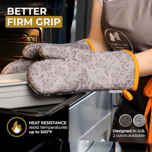 Premium Heat-Resistant Oven Mitts Set of 2 by CooknChic