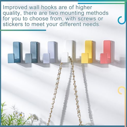 Teenyyou 6 Pack Nordic Style Wooden Wall Hooks