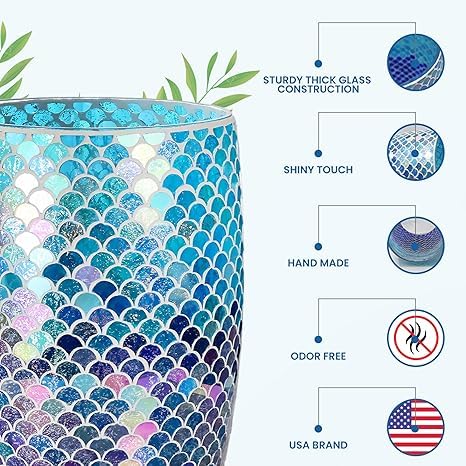 Escenzy Mermaid Mosaic Glass Trash Can 5L