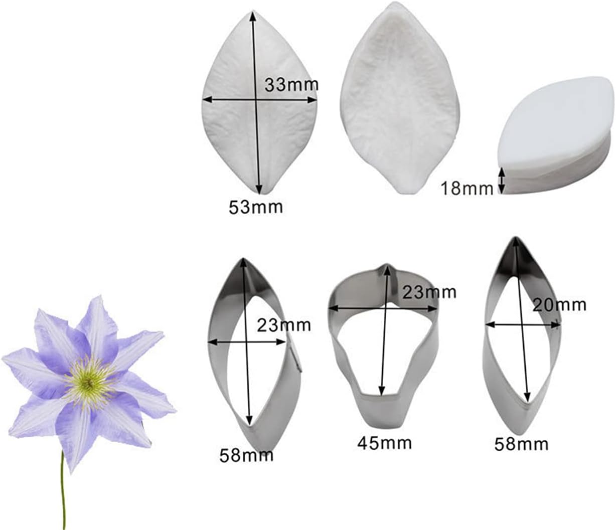 GGW Clematis Petals Fondant Mold Set 5pcs