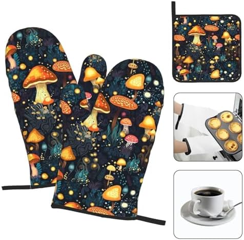 Cute Mushroom Oven Mitts Set of 3 Heat Resistant