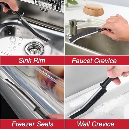 Popaice Stiff Bristle Crevice Brush 2 Pcs - Kitchen Bathroom Cleaning Tool