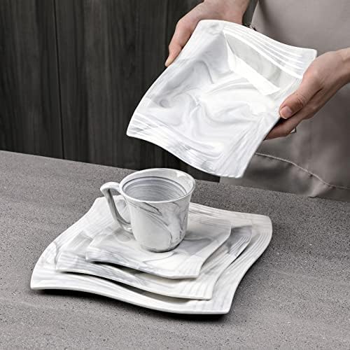 MALACASA Marble Gray 30-Piece Dinnerware Set for 6