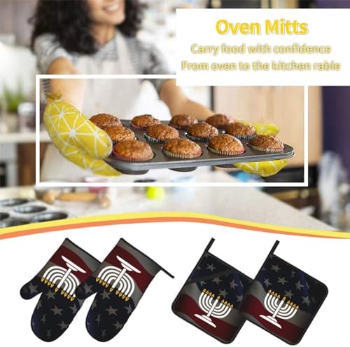 Happy Hanukkah Oven Mitts and Pot Holders Set 4 PCS 1