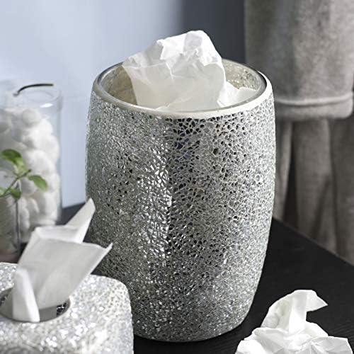 WHOLE HOUSEWARES Shiny Mosaic Glass Wastebasket 75 x 10 Silver