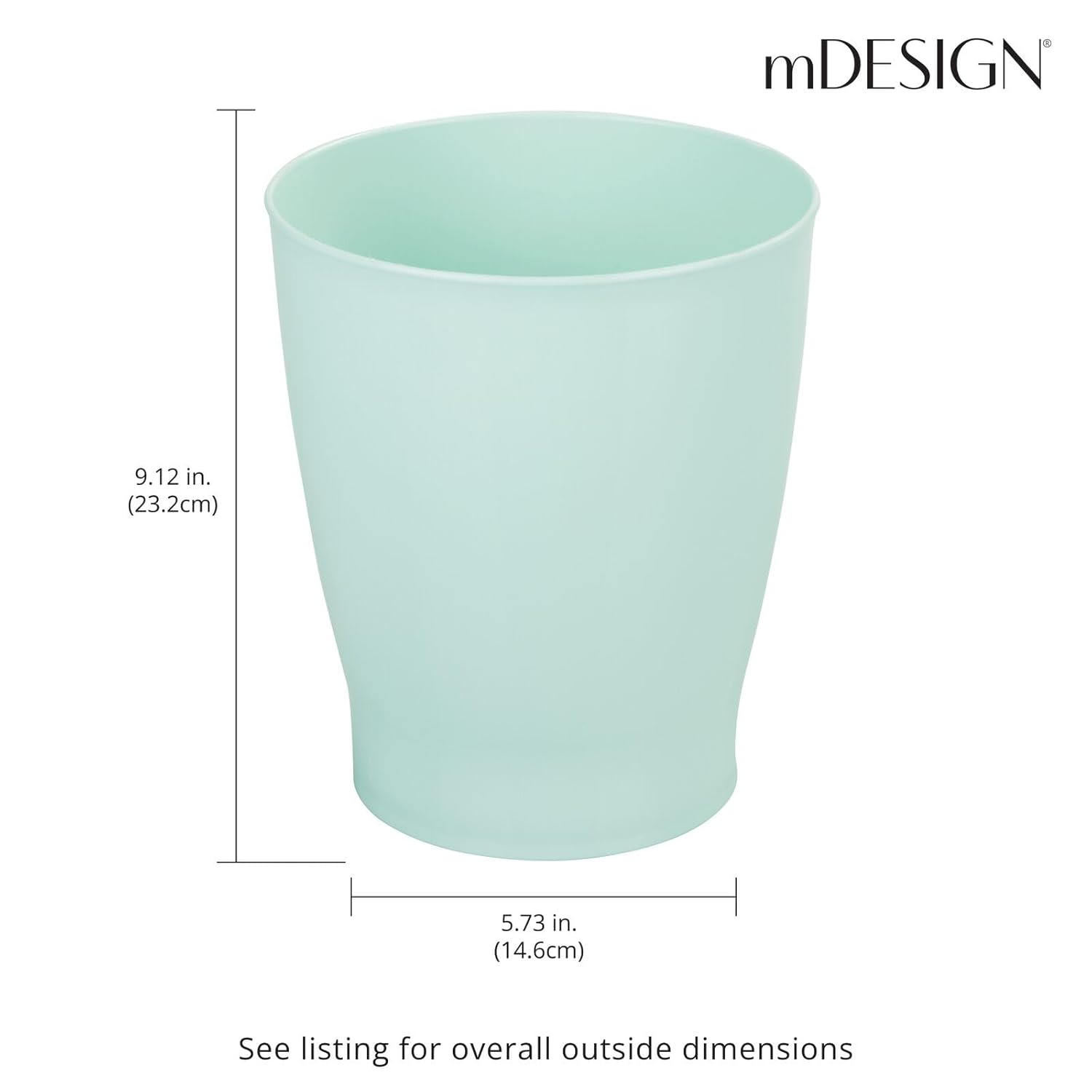 mDesign Round Plastic 125 Gallon Bathroom Trash Can - Mint Green