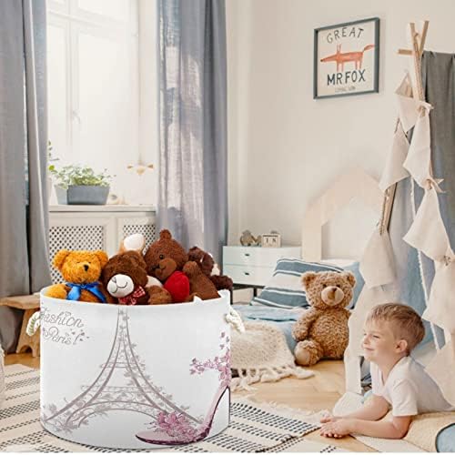 visesunny Eiffel Tower Laundry Basket with Cotton Handles