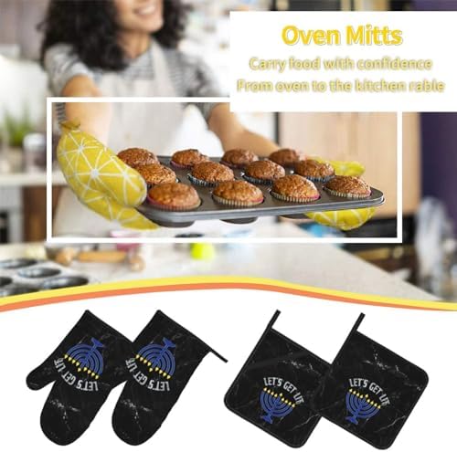 Happy Hanukkah Oven Mitts and Pot Holders Set 4 PCS