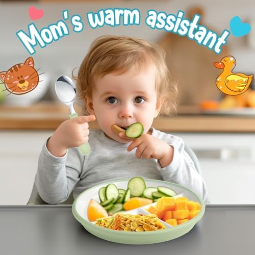 Teenyyou 3 Pack Toddler Plates with Cutlery Set
