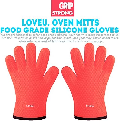 Loveuing Kitchen Oven Gloves - Heat Resistant Waterproof Non-Slip 5 Fingers