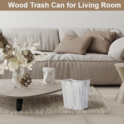 SEHERTIWY Wood Trash Can - Rustic White Wastebasket