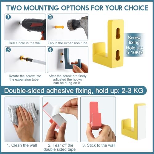 Teenyyou 6 Pack Nordic Style Wooden Wall Hooks