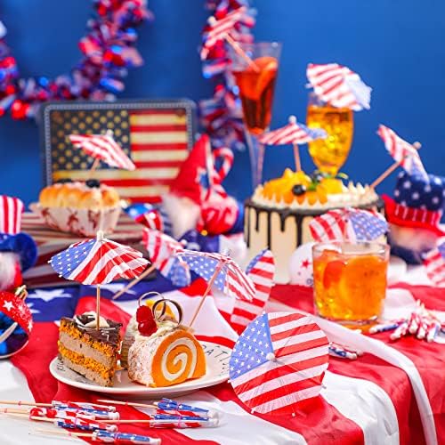 150 Pieces American Flag Cocktail Picks with Wood Toothpicks