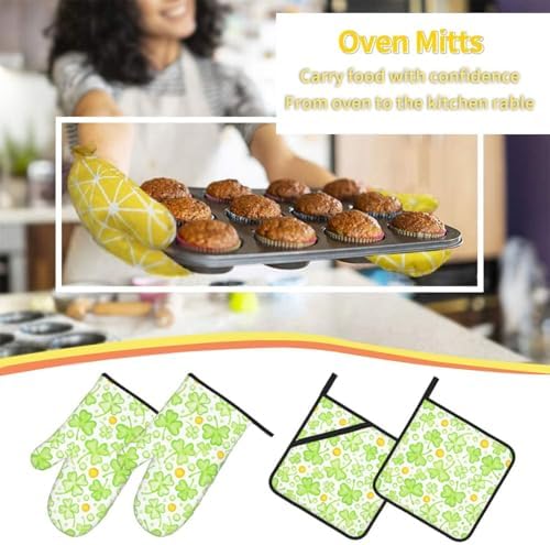 St Patricks Day Oven Mitts 4 Pcs Heat Resistant Set 1