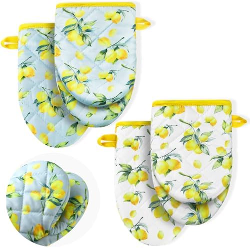 Geyoga 4 Pack Mini Oven Mitts Lemon Themed