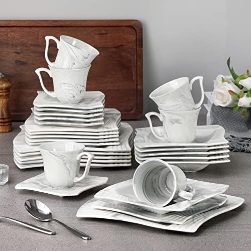 MALACASA Marble Gray 30-Piece Dinnerware Set for 6