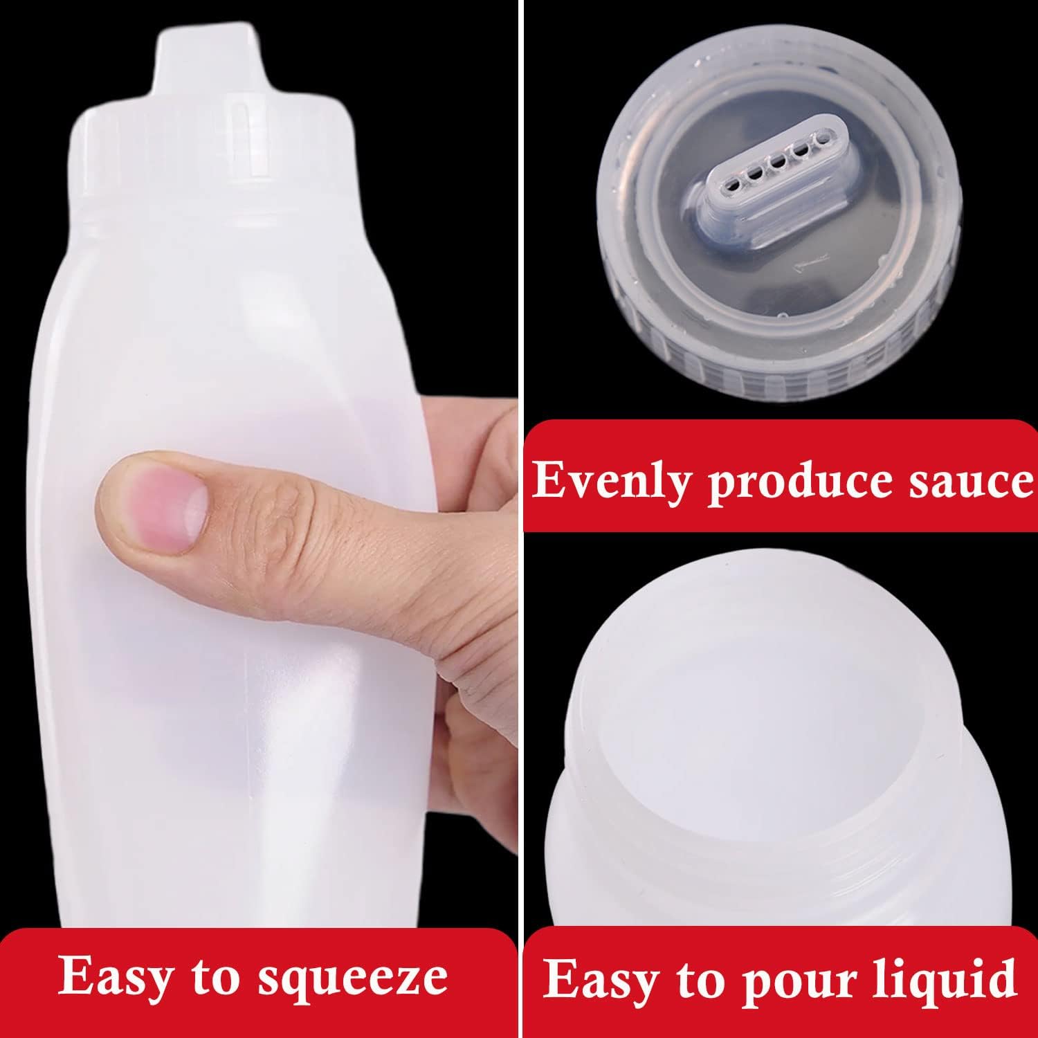 RAMFIYN 5-Nozzle Condiment Squeeze Bottles - 6pcs 10oz Set with Leakproof Lids