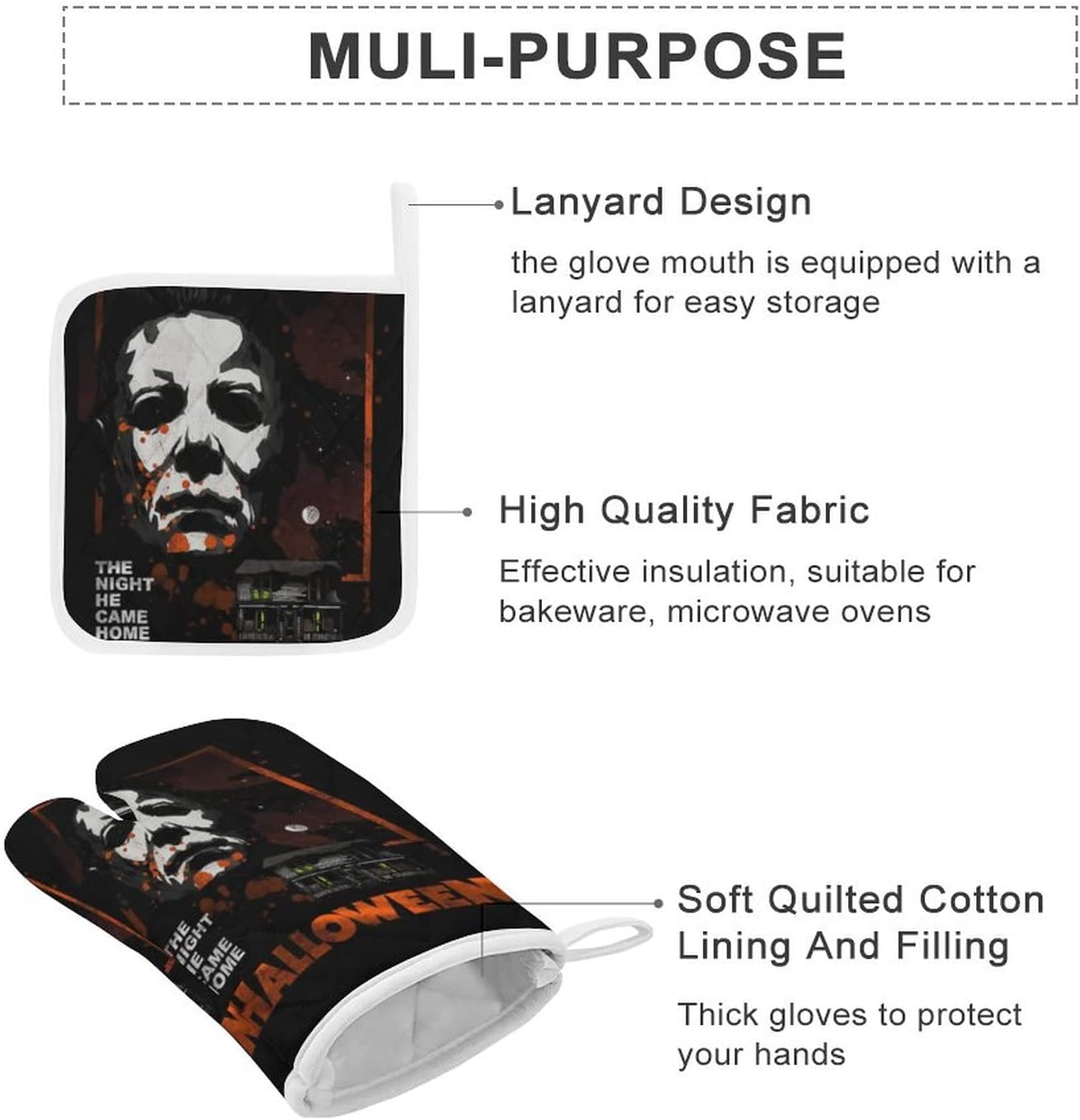 ZHANGXM Halloween Michael Myers Oven Mitts and Pot Holders Set