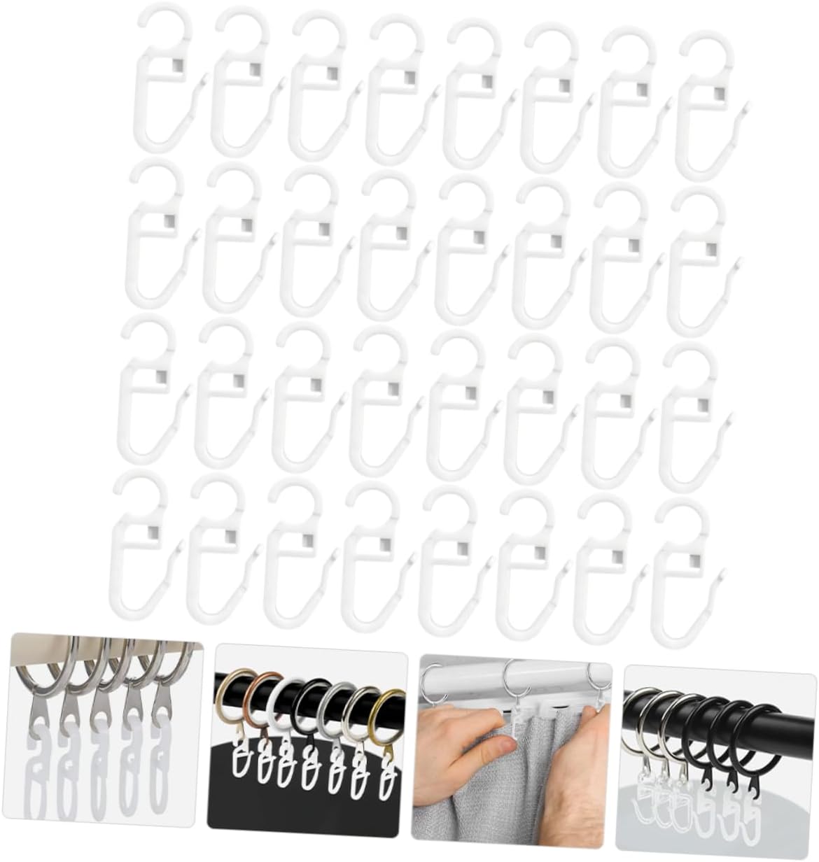 MAGICLULU 50pcs Plastic Curtain Hooks Easy Install Remove