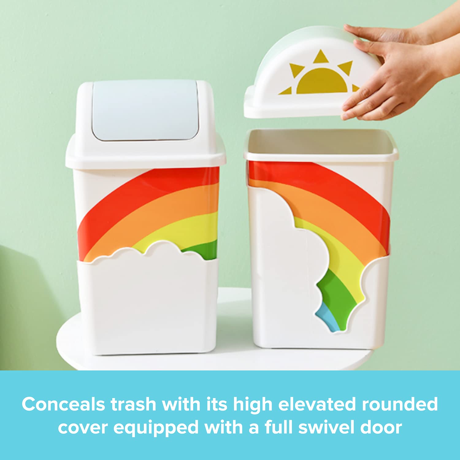 Rainbow Trash Can for Kids Room with Swing Top Lid
