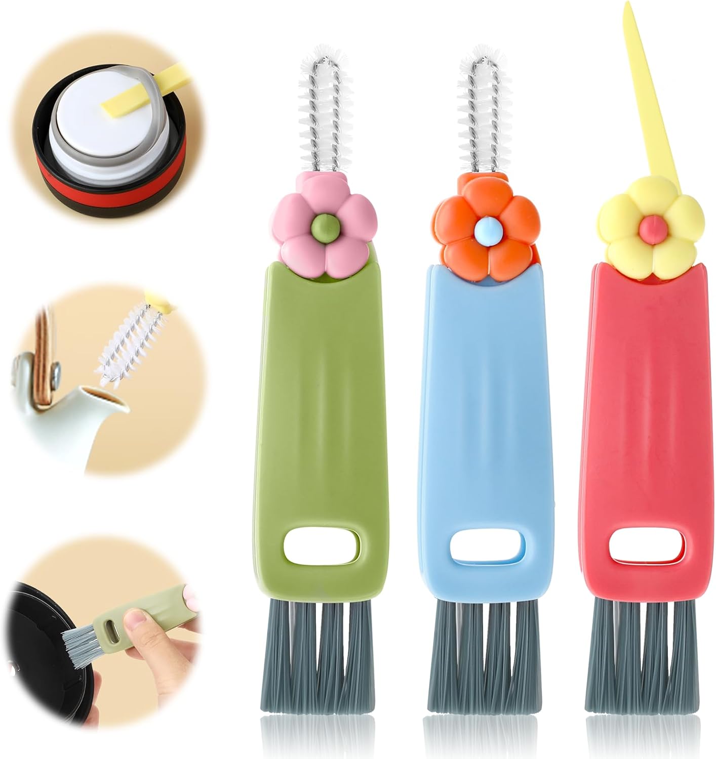 3Pcs 3 in 1 Cup Lid Cleaning Brush Set with Straw Cleaner