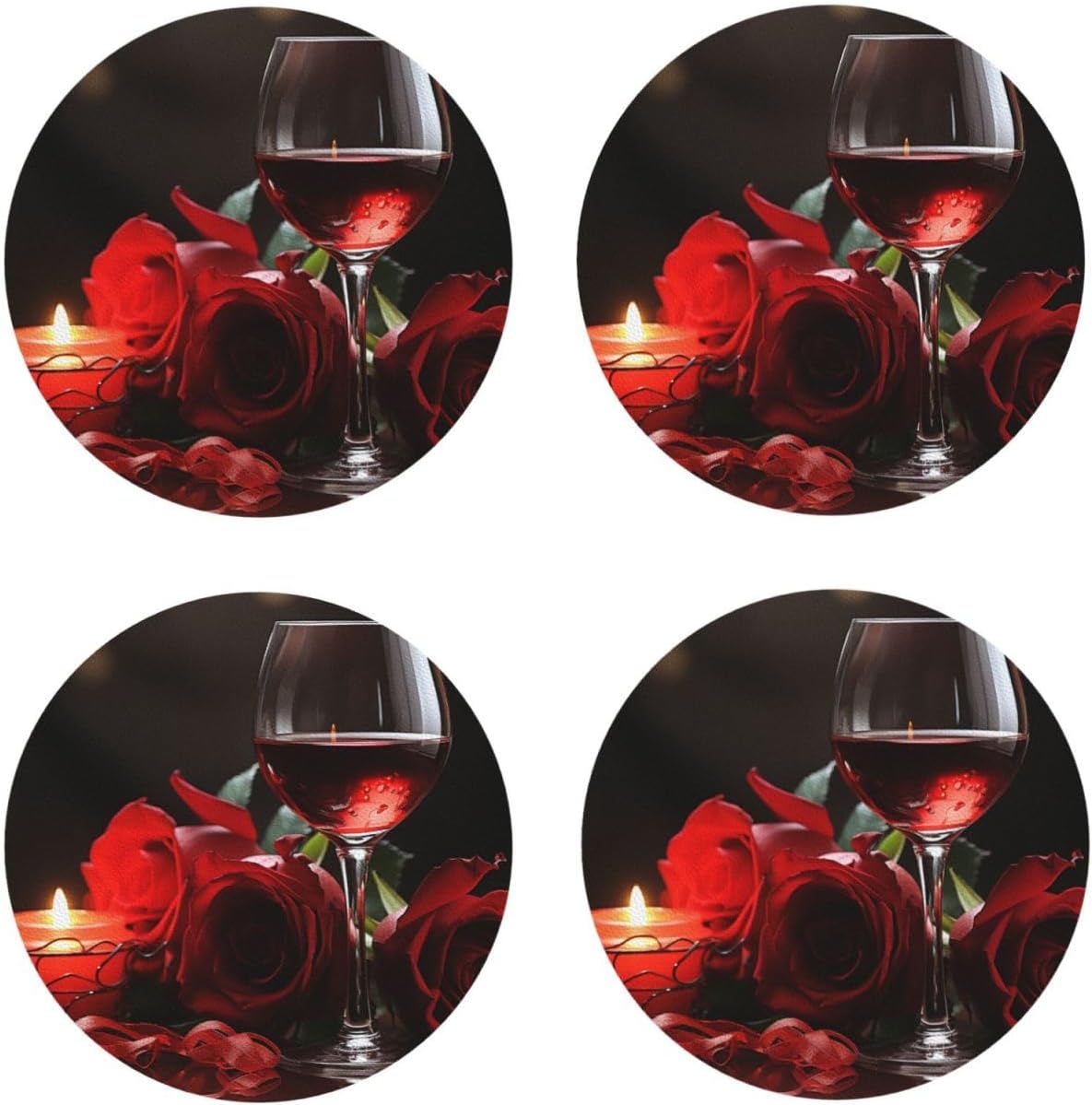 Red Rose Leather Coasters Set of 4 Waterproof Bar Coasters for Drinks