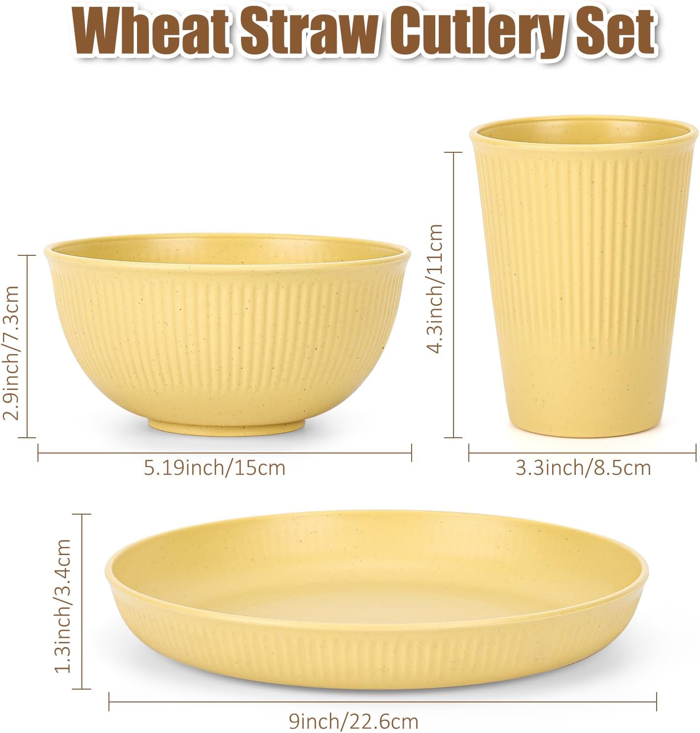 Dotpilgo 18PCS Wheat Straw Dinnerware Set for 6