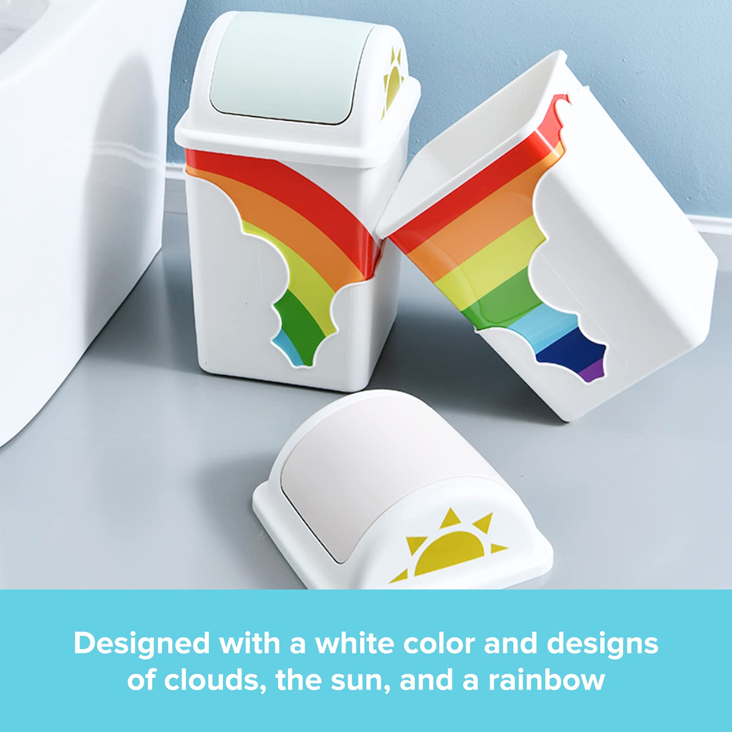 Rainbow Trash Can for Kids Room with Swing Top Lid