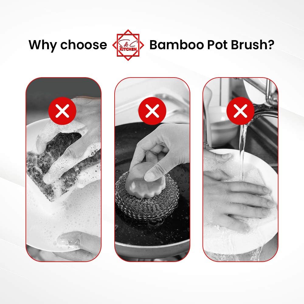 S C Bamboo Dish Scrub Brush Set of 2
