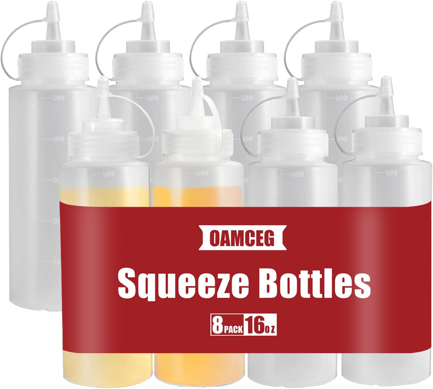 OAMCEG 16OZ Squeeze Bottles 8 Pack BPA Free Durable