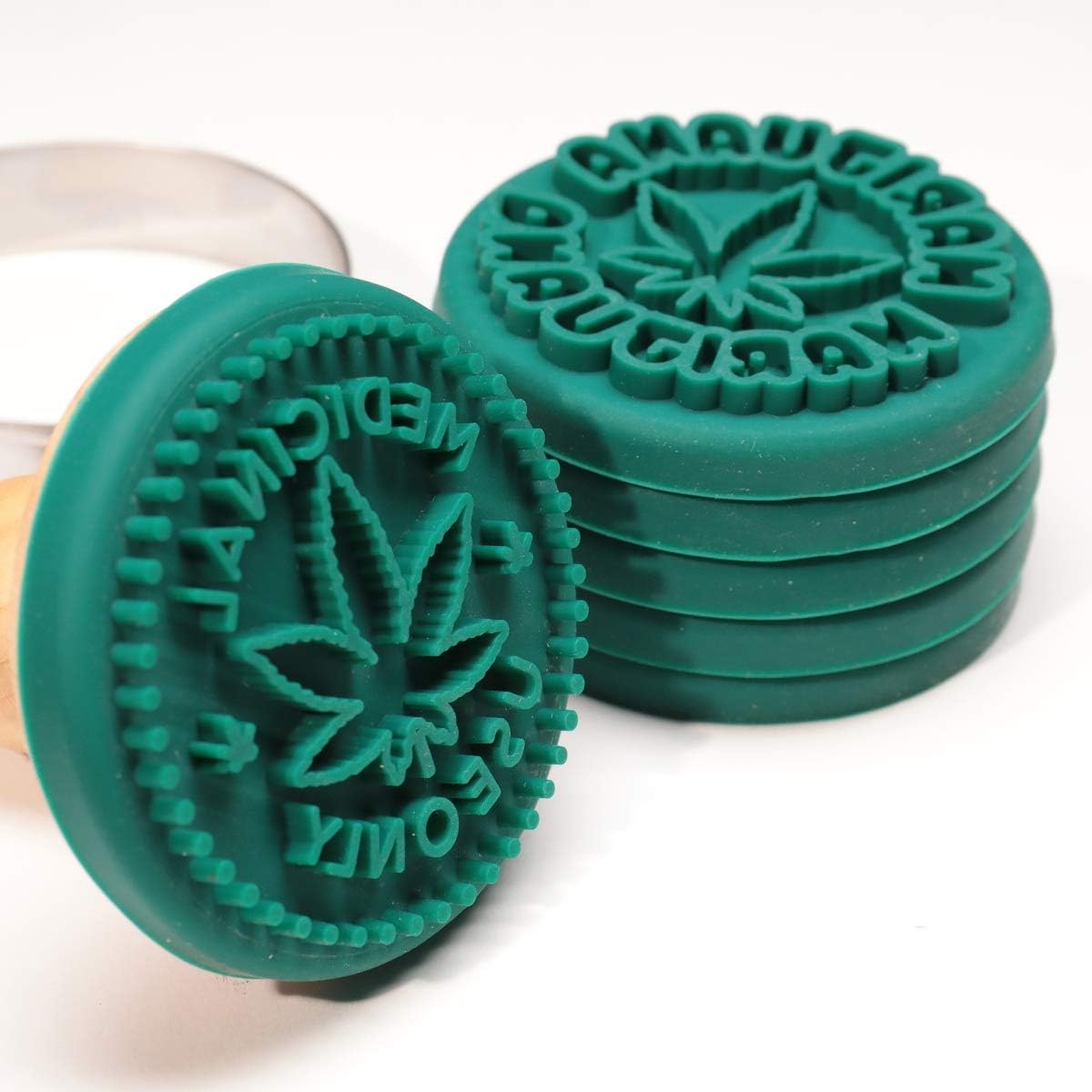 PJ Bold Marijuana Cookie Stamps Set with Stainless Steel Cutter and Wood Handle