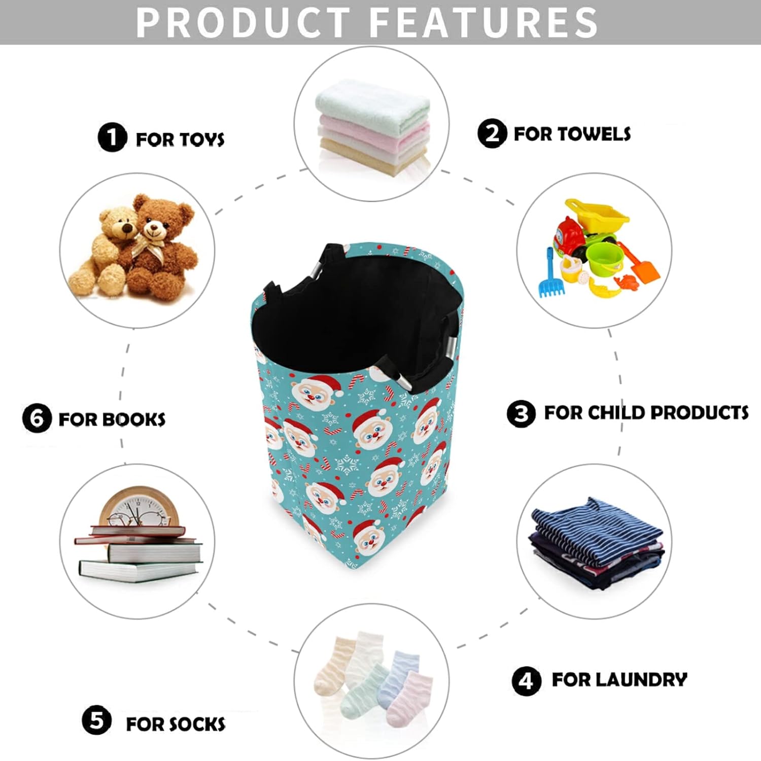visesunny Large Capacity Laundry Hamper with Santa Design