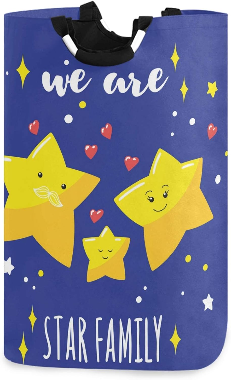 Visesunny Star Family Heart Blue Laundry Hamper with Waterproof Oxford Fabric
