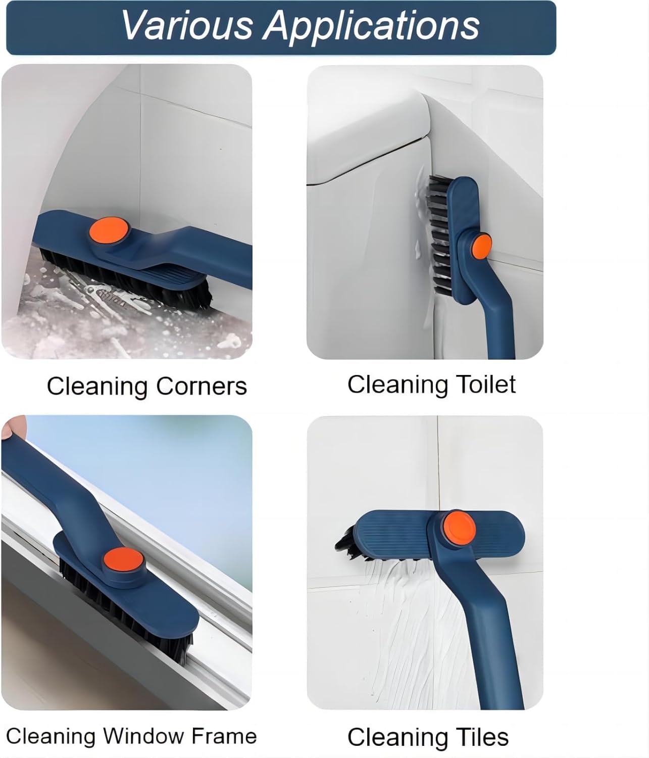 2Pcs Hard Bristle Crevice Cleaning Brush with Clip and Rotating Handle
