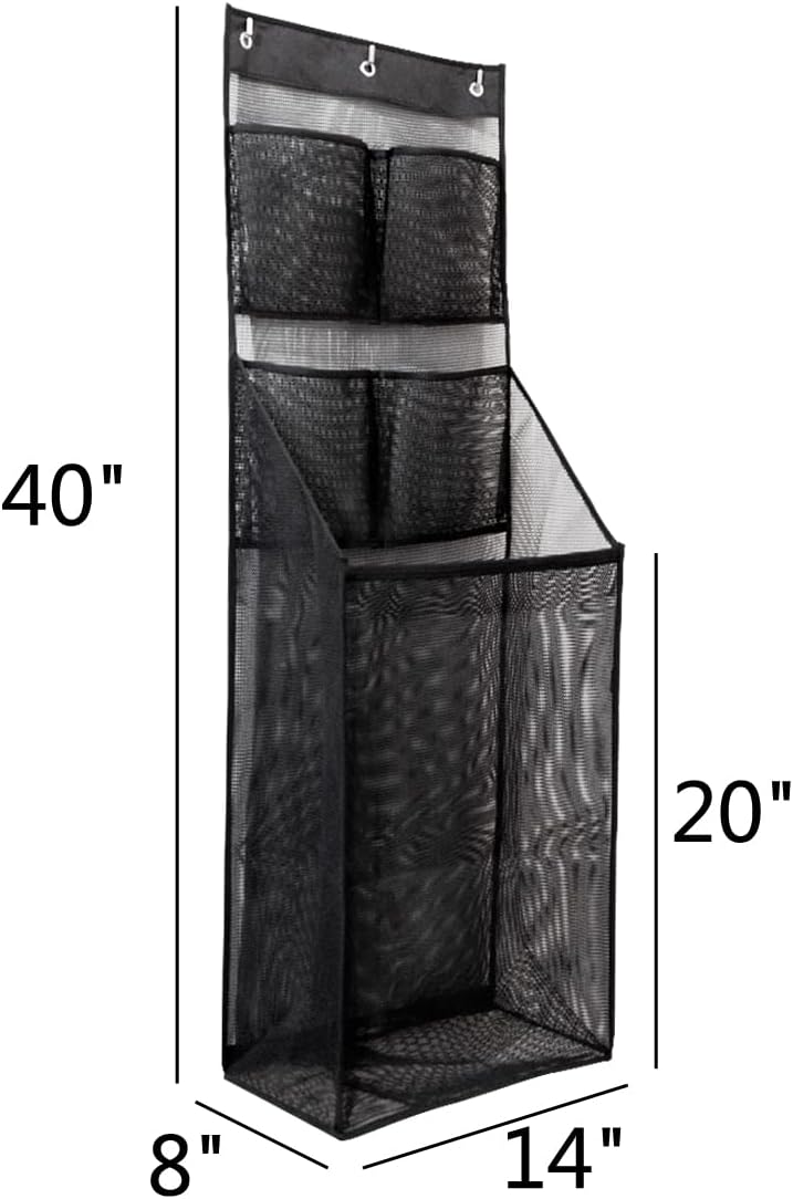 ALYER Multifunctional Door Laundry Basket with 3 Hooks and Zipper Black