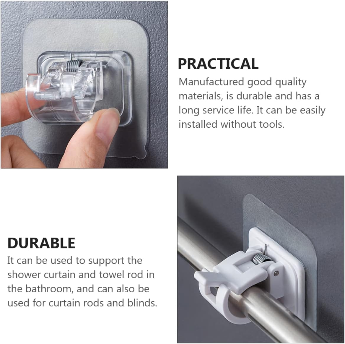Amosfun 4Pcs No Drill Transparent Shower Rod Holder
