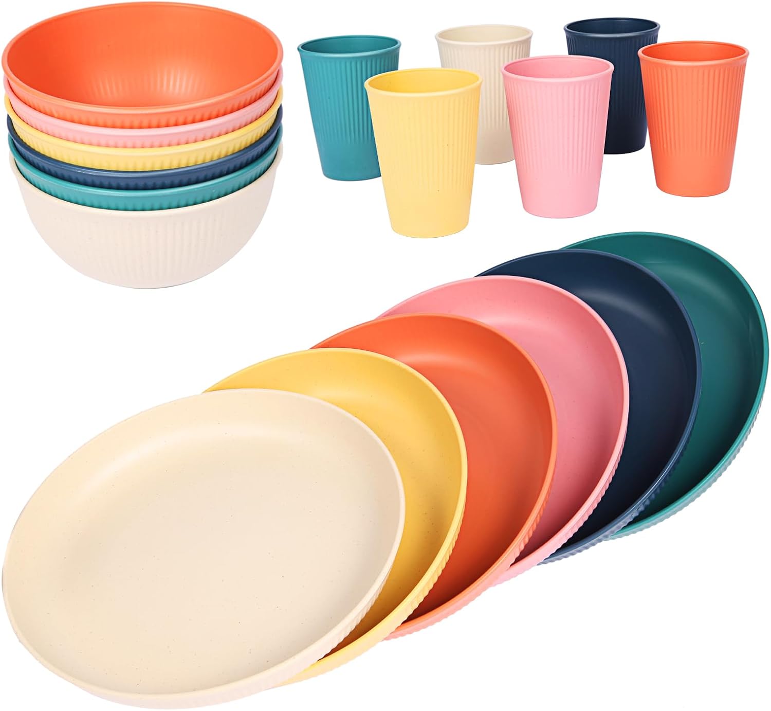 18pcs Wheat Straw Dinnerware Set with Macron Colors