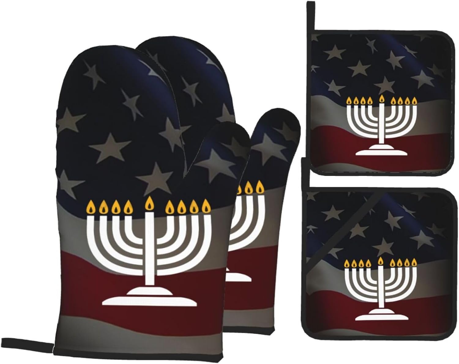 Happy Hanukkah Oven Mitts and Pot Holders Set 4 PCS 1