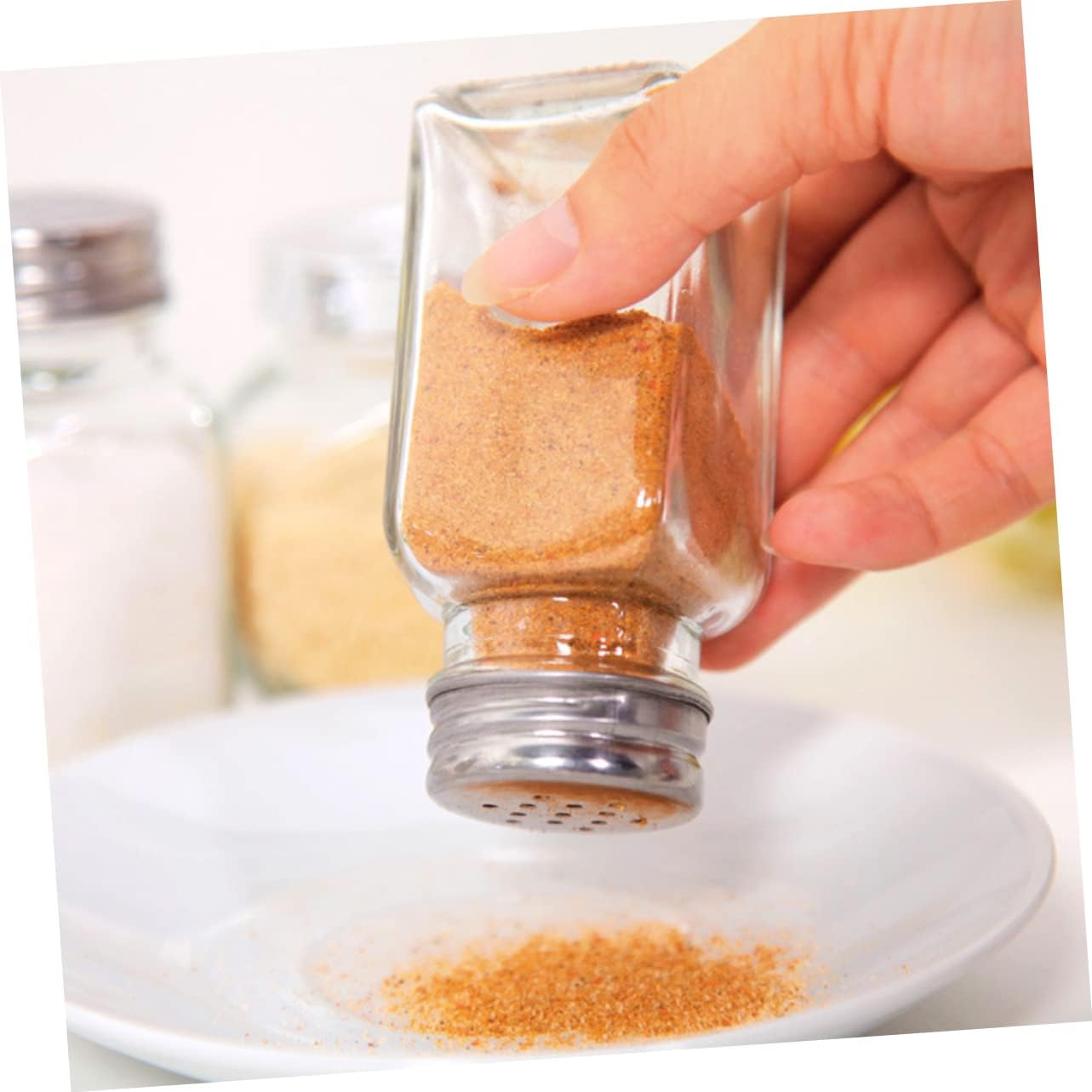 BIUDECO Square Glass Condiment Bottles with Screw Lid