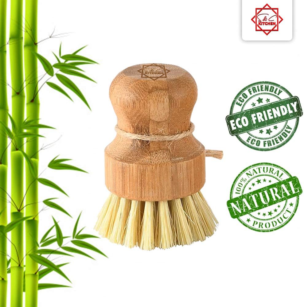 S C Bamboo Dish Scrub Brush Set of 2