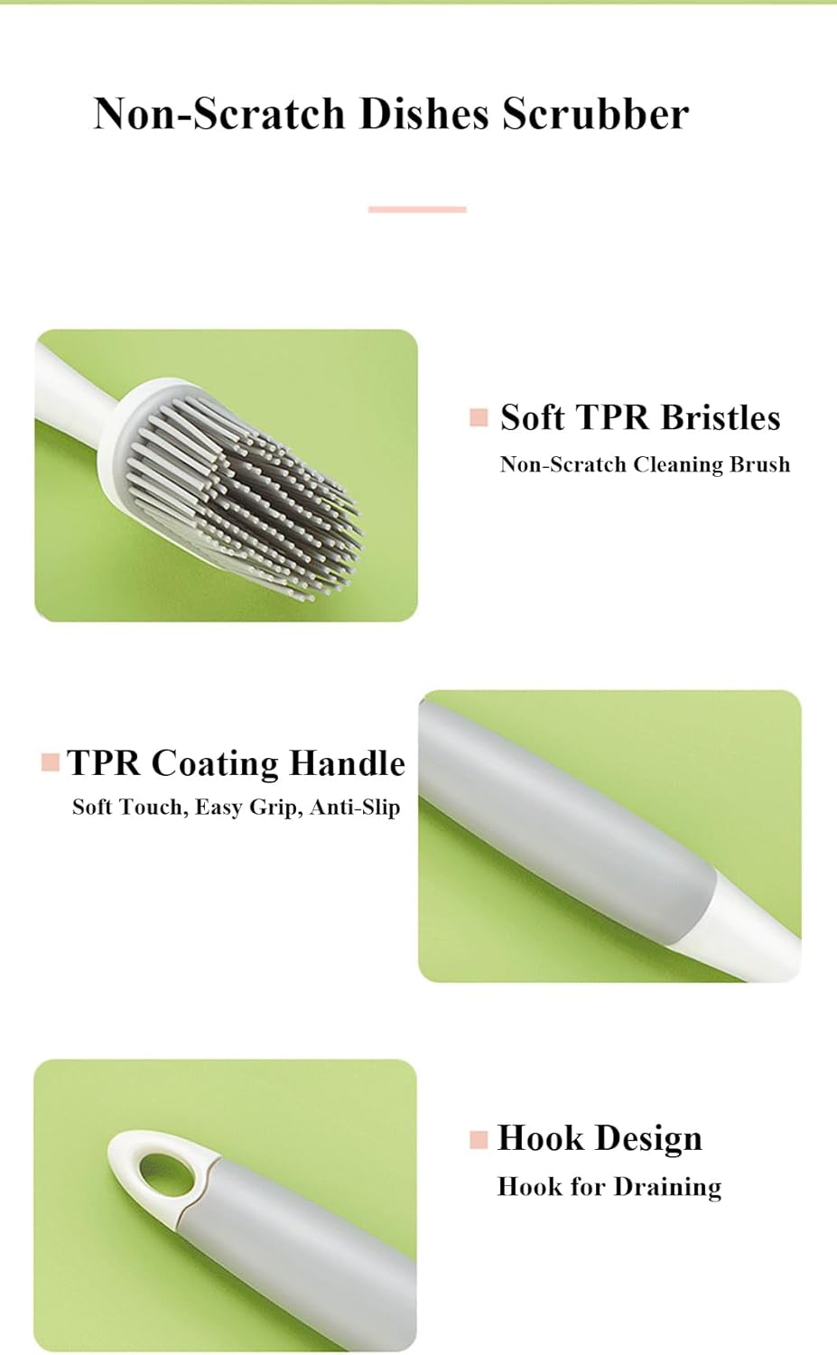 AMORBASE Dish Scrubber with Scraper Tip and Soft Bristles 1