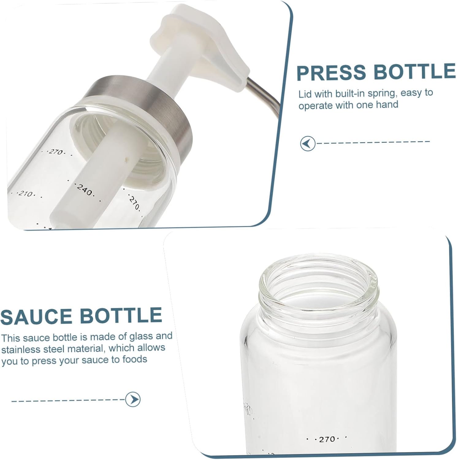 KICHOUSE 300ml Glass Condiment Squeeze Bottle