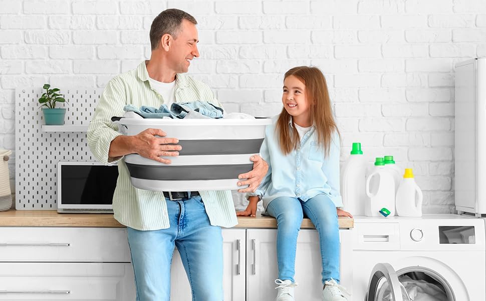 Superio Collapsible Laundry Basket 50L Space-Saving Grey Plastic Hamper