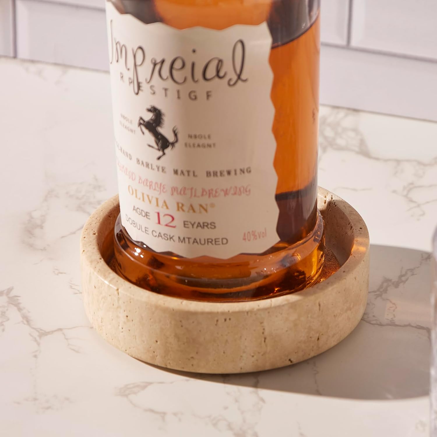 100 Travertine Wine Coaster - Marble Taper Candle Holder
