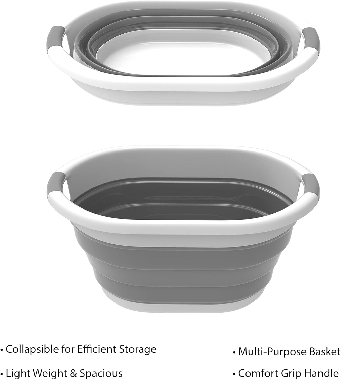Collapsible Laundry Basket with Comfort Grip Handles - Space Saving Gray