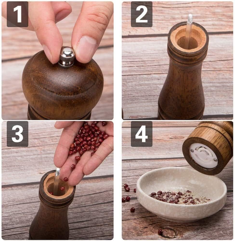 Adjustable Wooden Salt Pepper Grinder Set 2Pcs 1