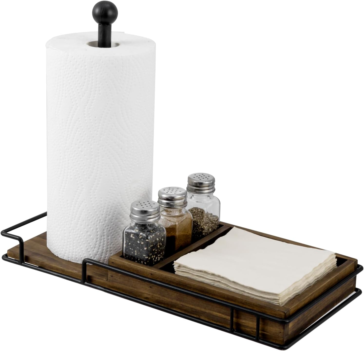 MyGift Rustic Industrial Paper Towel Caddy Combo